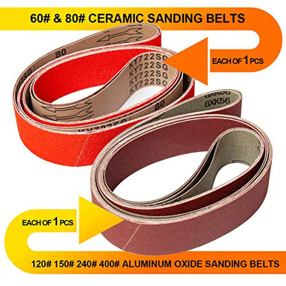 2 x 72 Inch Sanding Belts, Ceramic & Aluminum Oxide, 6 Pack - size: 2x72 inch