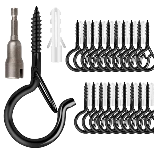 FSAH 36 PCS Q-Hanger Hooks with Safety Buckle, Windproof Screw Hooks - color: Black, size: 36 Pcs
