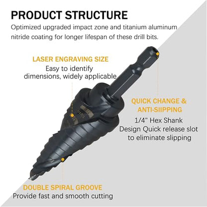 #4 Impact Step Drill Bit, 3/16" - 7/8" for Milwau-kee
