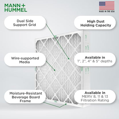 MANN+HUMMEL 24x24x4 MERV 8 Pleated 4" AC Furnace Air Filter. 2 Pack - style: 24 x 24 x 4