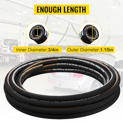 VEVOR Hydraulic Hose 3/4 inch x 50 ft, Coiled Hydraulic Hose 3120 PSI, Rubber with 2 High-Tensile Steel Wire Braid, Bulk -20℃ to 140℃, Hydraulic Oil Flexible Hose - style: 3/4 inch x 50 ft
