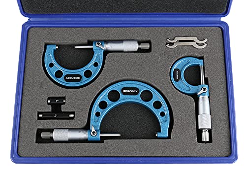 Accusize Industrial Tools 0-3 inch x .0001'' Ultra-Precision M-Type Outside Micrometers Carbide Tipped 3 Pc Set, EG00-0903 - size: 0-3" 3 ps/set