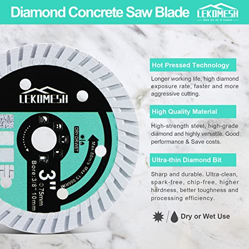 Tile Blade 3In/75mm x Arbor 3/8In/10mm Diamond Saw Blade for Cutting Hard Concrete,Hard Artificial,Natural Stones Cutting disc, 3pcs - size: Concrete Blade