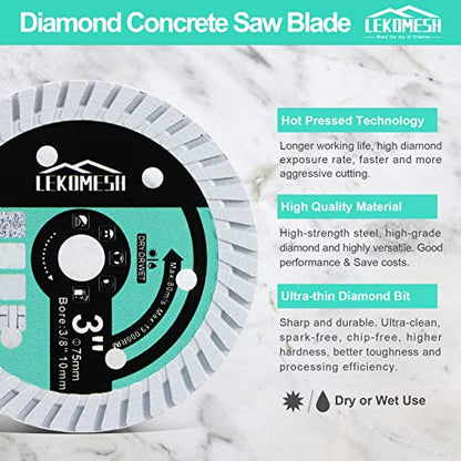 Tile Blade 3In/75mm x Arbor 3/8In/10mm Diamond Saw Blade for Cutting Hard Concrete,Hard Artificial,Natural Stones Cutting disc, 3pcs - size: Concrete Blade