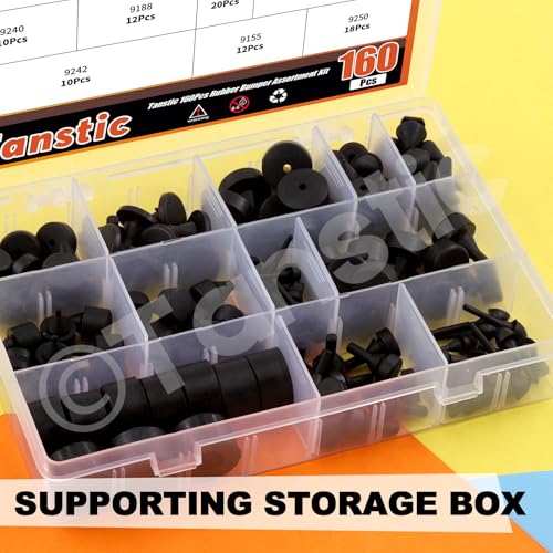 Tanstic 160Pcs Black Automotive Rubber Bumper Stopper Rubber Stop Bumper Compatible with Ford GM Vehicle