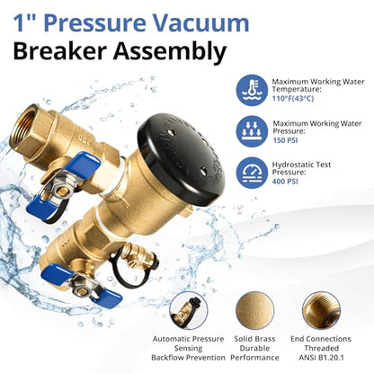 1 Inch Brass Backflow Preventer, Pressure Vacuum Breaker Assembly - size: 1 Inch