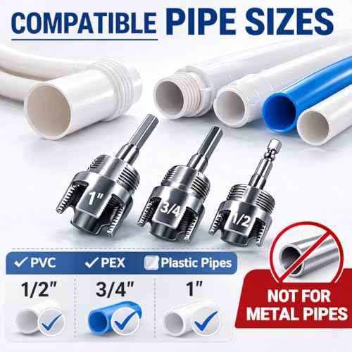 4 in 1 Water Pipe Threader Tool - 1/2" & 3/4" & 1" Dual-Function Internal Integrated External Pvc Threading Tool for Water Pipe, Electric Drill Compatible Pipe Thread Cutting Set, 1/2" - color: 1/2"