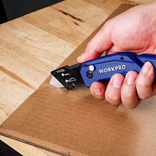 WORKPRO Folding Utility Knife with 10 Blades, Blue - color: Blue