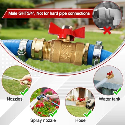 2PCS Full Flow Brass Garden Hose Shut Off Valve, G3/4" Male x Female Thread No Restricted-Flow Water Shut-Off Connector, Heavy Duty High Flow Full Port Ball Valve Adapter (Butterfly Handle) - style: Male x Female-Butterfly Handle 2PCS