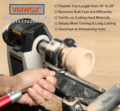9 PCS Carbide Wood Lathe Turning Tool Set, Pen Turning tools, Including Swan Neck Hollower, Rougher, Finisher, Detailer, Aluminum Handles from 14" to 29", Fine Polished Stainless Steel Shank - size: 9pcs ALU Handle