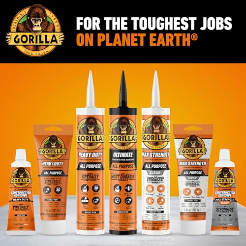 Gorilla Max Strength Construction Adhesive, Clear, 7 oz Tube, 1-Pack - size: 7oz, style: 1 Pack