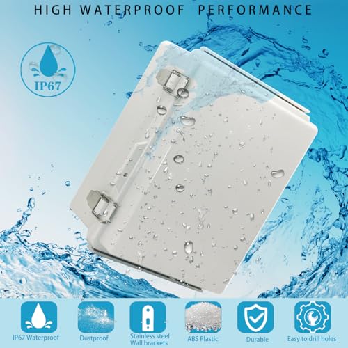Waterproof Electrical Box with Mounting Plate, IP67 Junction Box Stainless Steel Latch Hinged Grey Cover Project Enclosure with Wall Bracket and 2 Glands 8.59" x 6.7" x 4.29" - color: Grey, size: 8.59" x 6.7" x 4.29"