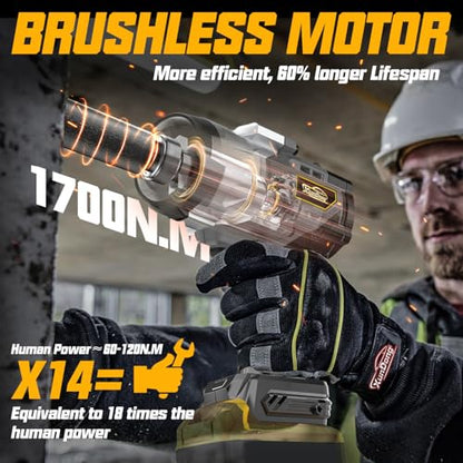 Cordless 1/2" Impact Wrench Compatibe with Dewalt 20V Battery, 1250Ft-lbs(1700N.M) High Torque Impact Gun Heavy Duty, Brushless Electric Power Impact Driver with 4 Sockets&4 Speeds&LED Work Light - size: 1/2" 1700NM Compatibe with Dewalt