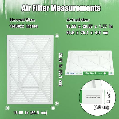 16x30x2 Air Filter TRIGHTFILTERS, Durable MERV 8 Pleated Home HVAC AC Furnace Heater Filters Replacement, Lightweight Compact Air Conditioner Filters 4 Pack - size: 29.6" x 15.6" x 1.8"