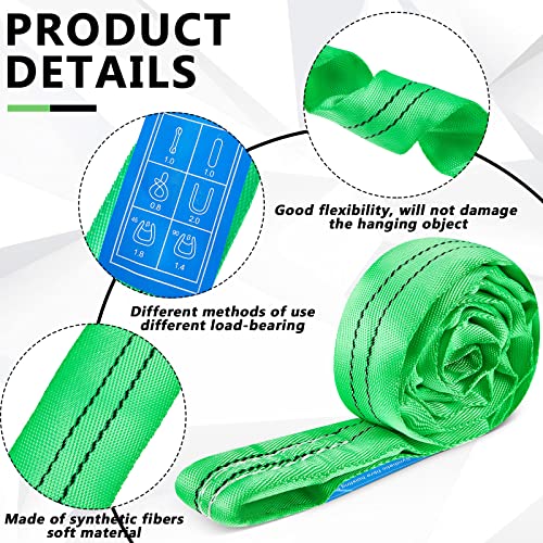 Fabbay 2 Pcs Green Polyester Round Sling Lifting Straps for Hoist Heavy Duty Object Poly Endless Slings for Hoisting Towing, 5, 300 Lbs Vertical Capacity, 4, 240 Lbs Choker, 10, 600 Basket(4 Ft)