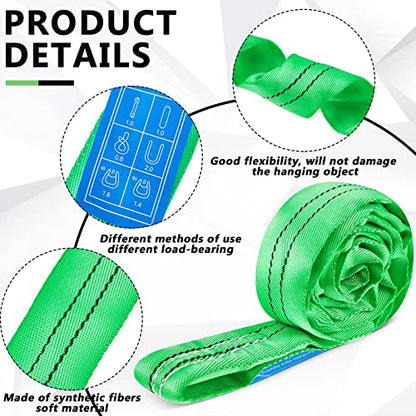 Fabbay 2 Pcs Green Polyester Round Sling Lifting Straps for Hoist Heavy Duty Object Poly Endless Slings for Hoisting Towing, 5, 300 Lbs Vertical Capacity, 4, 240 Lbs Choker, 10, 600 Basket(4 Ft)