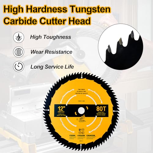 12 in 80 T Fine Finish Blade Miter Saw Blade Compatible with Dwa11280 - style: 12IN,80T