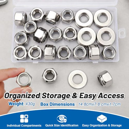 1/2-13 Lock Nut 32Pcs Stainless Steel Nylock Locking Nuts with Washers - size: locknuts-1/2" 32pcs