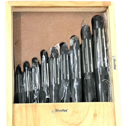 BLUEFOX Premium Adjustable Hand Reamer Set (9 Pieces) – Sizes H4 to H12 (15/32" to 1-3/16") with 6 Blades – High-Quality Precision Tool for Fine Adjustment - size: SET OF 9 PCS