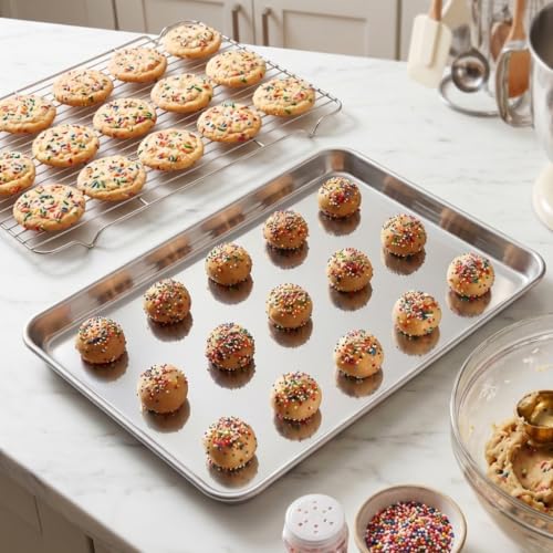 Homikit 18x13 Inch Stainless Steel Baking Half Sheet with Cooling Rack Set - size: 17.6x13x1