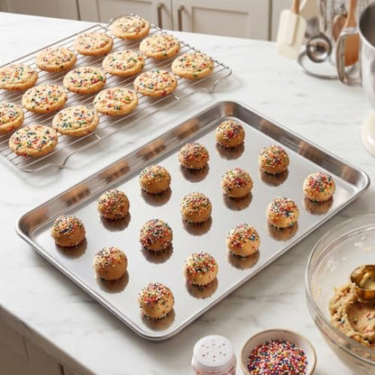 Homikit 18x13 Inch Stainless Steel Baking Half Sheet with Cooling Rack Set - size: 17.6x13x1