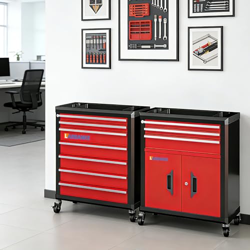 LARBANKE 10-Drawer Rolling Tool Chest with Wheels&Locks, Red Tool Cabinet - color: Red, size: 10 drawer and double-door tool chest