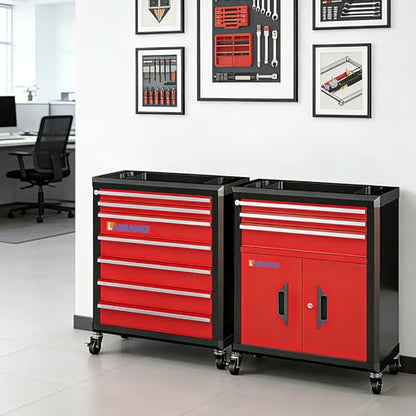 LARBANKE 10-Drawer Rolling Tool Chest with Wheels&Locks, Red Tool Cabinet - color: Red, size: 10 drawer and double-door tool chest