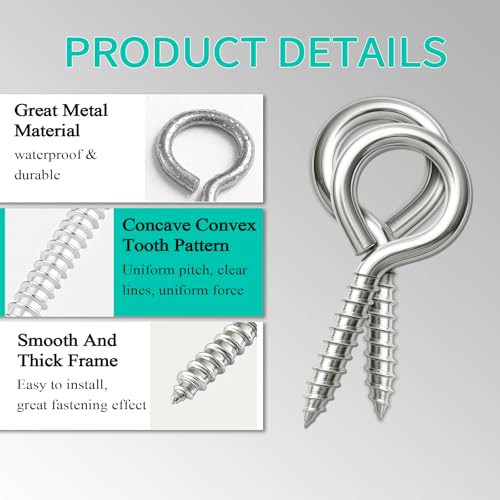 2PCS 4inch Heavy Duty Screw Eye Hooks, M8 Large Eye Screw Self-Tapping Bolt