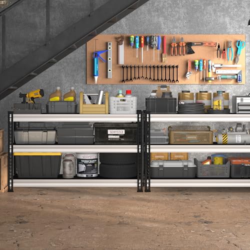48" W Garage Shelving Heavy Duty, 1500LBS Loads Adjustable Garage Storage Shelves, 3-Tier Metal Shelving Units and Storage Racks, Industrial Utility Shelf,48" Wx18 Dx39 H, White - color: White, size: 48" W×18" D-3tier