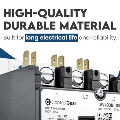 3-Pole Definite Purpose Contactor, 40A, 120V Coil, UL Recognized, A2L cert. - size: 3P 40A 120V coil