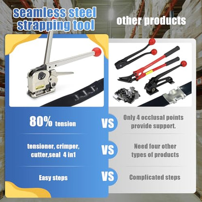 Packaging Metal Steel Strapping Banding Tool Machine for Steel Strap Integrates Functions of Tensioner Crimper and Cutter Sealless Combination (NYJSG-5/8") - style: NYJSG-5/8"