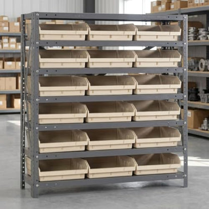 Quantum Storage Systems 1239-109IV Steel Shelving Unit with 4' Shelf Bins, 12' D x 36' W x 39' H, Ivory - size: 39" H x 36" W x 12" D, style: 12" L x 12" W x 4" H 18 Economy Ivory Bins