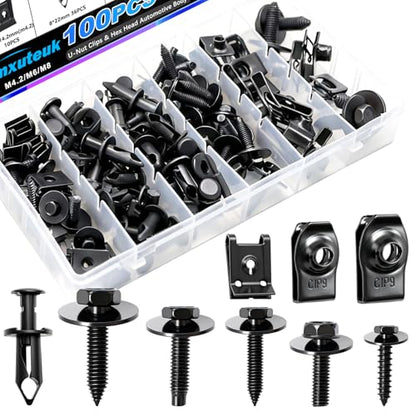 mxuteuk 100PCS U-Nut Clips & Hex Head Automotive Body Fender Bolts Kit,M4.2/M6/1/4/M8 Automotive Bolt for Most Cars Fender,Engine Undertray Cover, Engine Cover & Bumper Fender Liner - color: M4.2 M6 M8 1/4" Kit