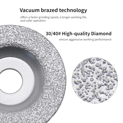 4 Inch Diamond Grinding Cup Wheel, Convex Vacuum Brazed Grinding Disc for Iron Steel Granite Marble Ceramic Tile, 7/8 Inch Arbor, 30/40 Grit