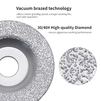 4 Inch Diamond Grinding Cup Wheel, Convex Vacuum Brazed Grinding Disc for Iron Steel Granite Marble Ceramic Tile, 7/8 Inch Arbor, 30/40 Grit