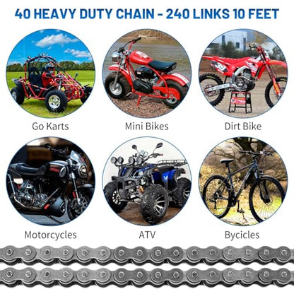 40 Roller Chain with Breaker 10 Feet 240 Links, 40 Chain with 5 Connecting Links - size: 10 Feet, style: 40 Chain-breaker-5 Links