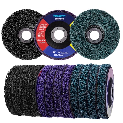 4 inch Stripping Discs Rust Remover Discs Remove Paint and Oxidation 5/8 inch Arbor Clean Discs Poly Strip Disc Angle Grinding Wheel - 12 Pack(Purple+Black+Green) - style: Purple+Black+Green-12 pcs