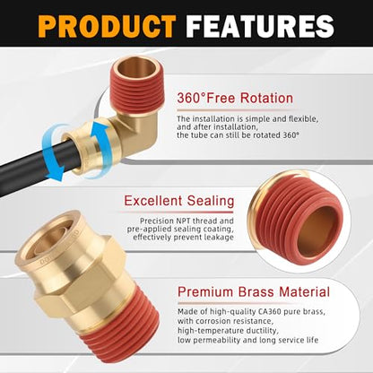 5PCS Brass DOT Air Brake 5/32" Tubex 1/8" NPT Quick Push Fittings - size: 5/32" OD x 1/8" NPT, style: Quick Push Straight-5PCS