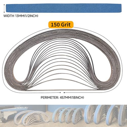 40-Piece Premium 1/2 x 18 Inch Zirconia Sanding Belts 150 Grit - color: 150 Grit, size: 1/2x18 Inch