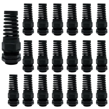 LeMotech 20Pcs NPT 1/2" IP68 Waterproof Cable Gland Flex Spiral Strain Relief Black Nylon Joint with Gaskets for 6-12mm Wire Thread - color: Black, size: NPT 1/2" (20-Pack)
