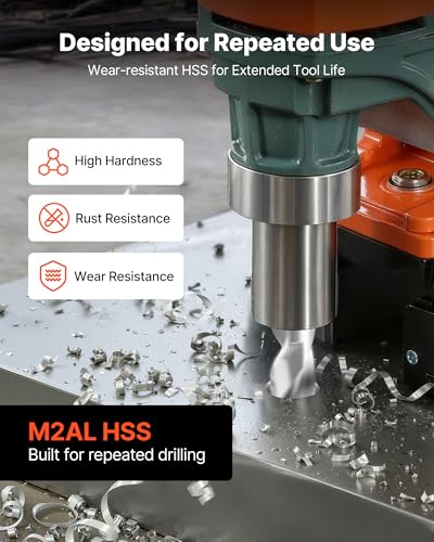 VEVOR Annular Cutter Set, 6 pcs Weldon Shank Mag Drill Bits Kit, 2" Cutting Depth,1/4" to 9/16" Cutting Diameter, HSS, 6 Drill Bits with Plastic Case, for Magnetic Drills, Steel, Aluminum, Copper - size: 1/4" - 9/16" * 2"