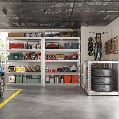 REIBII 2020LBS Garage Shelving Heavy Duty Metal Shelving 5 Tier Storage Shelves, Garage Shelves for Basement, Warehouse, Pantry, Closet, Kitchen, 72" H x 36" W x 16" D, Galvanized, 2 Pack - color: Galvanized