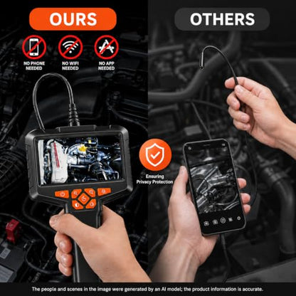 50FT Borescope Camera with Light, 4.3" Screen Inspection Camera, No WiFi - size: 4.3''Single Lens 50FT