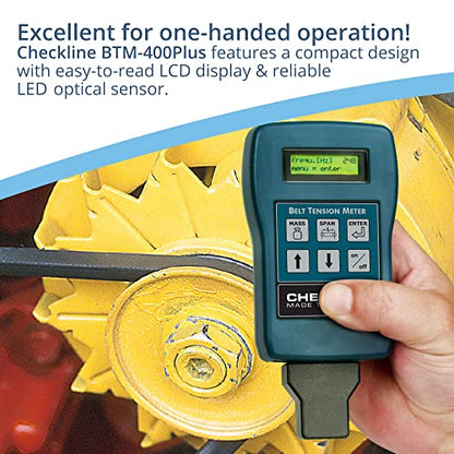 BTM-400PLUS Belt Tension Meter, Handheld Digital Belt Tension Gauge, 10-800 Hz for Flat, V & Ribbed Belts, Kit with Sensors, Battery & Hard Case, 1 Kit