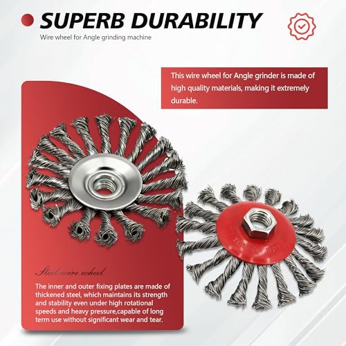 24 Pack 4-1/2 Inch Twist Knotted Wire Wheel Brush for 4 1/2 Angle Grinder with 5/8 Inch-11 Threaded Arbor Carbon Steel Wire Wheel for Heavy-Duty Conditioning Removing Rust