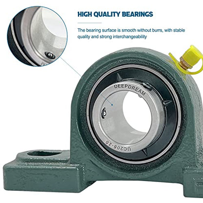 2 Pcs UCP206-20 Pillow Block Bearing 1-1/4" inch Mounted Pillow Block Bearings Chrome Steel Bearings with 1 1/4" Bore Self Alignment - size: UCP206-20-2pcs