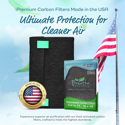 Breathe Naturally Universal Cut To Fit Carbon Activated Air Filter - Replacement Charcoal Filters - Pre Filter Carbon Sheet for Air Purifier, Vent Filters & More - Made in USA (Pack of 1, 16x48) - size: 1 Pack, style: 16x48