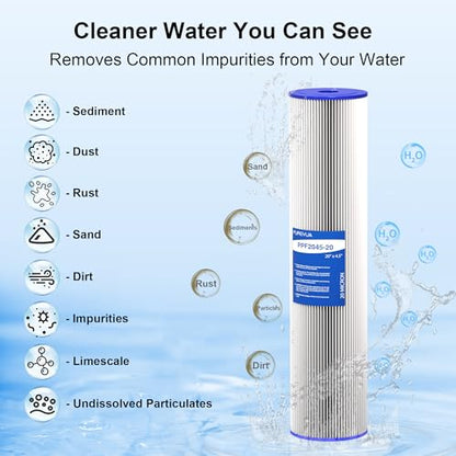 20" x 4.5" Pleated Sediment Water Filter Cartridge 20 Micron 6-Pack - size: 6 Count (Pack of 1), style: 20 Micron