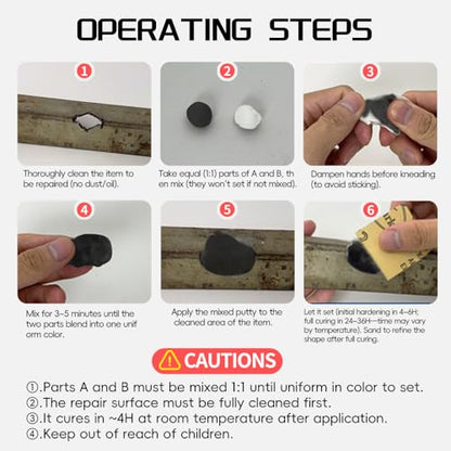 Steel Epoxy Putty 2 Part, Metal Repair High Strength Heat Resistant - color: Black