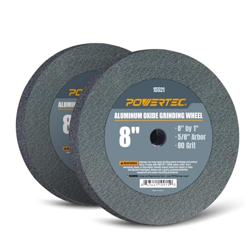 POWERTEC Bench Grinder Wheel 2PK, 8 Inch Grinding Wheel 80 Grit, Aluminum Oxide, 8 Bench Grinder Wheels for Pedestal & Benches, 1" Thick 5/8" Arbor, Sharpening Shaping Drill Bits, Knife - 15521-P2 - size: 80 Grit, 2PK, style: 8" Grinding Wheels
